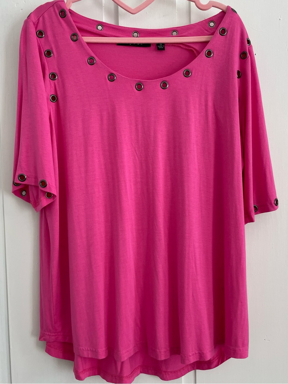 Cyrus Hot Pink Short Sleeve Top with Grommet Detail